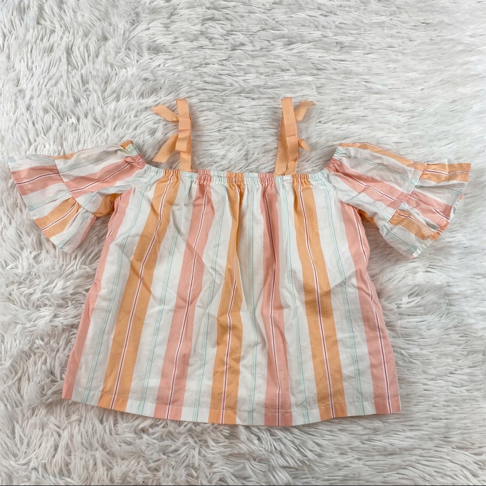 Janie and‎ Jack short ruffle sleeve striped cold shoulder top bow detail
